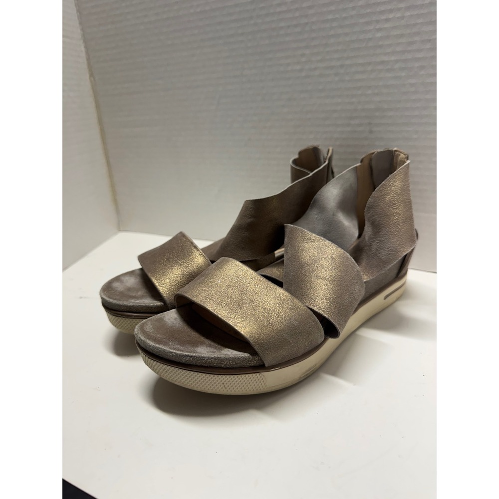 Eileen Fisher Bronze Metallic Suede Platform Wedge Gladiator Sandals Size 7